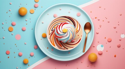 sweet ice cream on abstract background, colored delicious ice cream on background, colored background, ice cream on colorful background