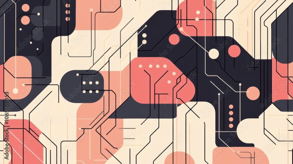 Aufkleber abstract tech pattern featuring intricate circuit board lines, vibrant colors, modern design element