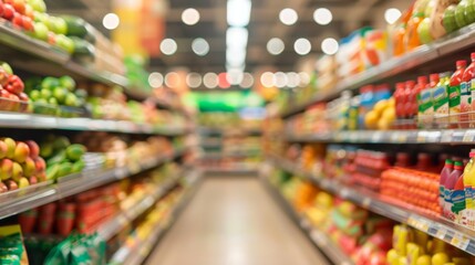 Fototapeta premium Aisle of Abundance: Colorful Supermarket Shelves
