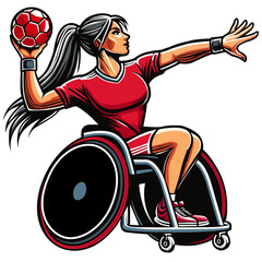 Joueuse de handball handicap&eacute; en fauteuil roulant en action