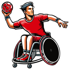 Joueur de handball handicap&eacute; en fauteuil roulant en action