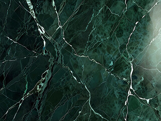 Green marble with veins of silver and gold. Abstract background, mineral texture.