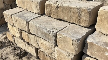 Fototapeta premium Neatly laid bricks on an exterior wall with fresh, smooth mortar applied evenly between each layer, creating a uniform facade.
