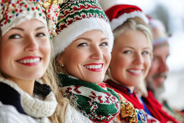 Diverse group of people celebrating Christmas in traditional attire