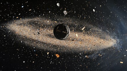 A swarm of space debris and abandoned satellites circling Earth, showcasing the escalating problem of space waste and its impact