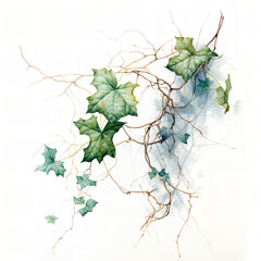 Detailed Watercolor Painting of Ivy Branches with Green Leaves