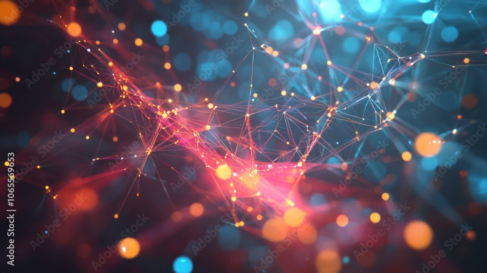 Aufkleber abstract digital network with glowing nodes and connections in vibrant colors.