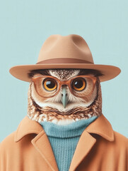 Whimsical Cartoon Owl in Fashionable Attire