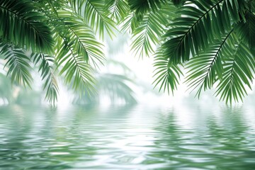Obraz premium Tropical Paradise: Lush Palm Leaves Reflecting in Calm Water