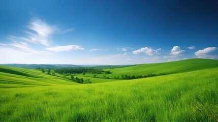 Obraz premium Lush Green Pastures Under a Clear Summer Sky