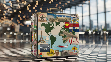 Obraz premium travel case full of stickers isolated on white