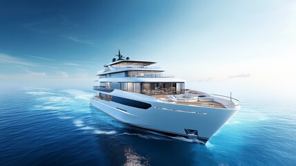 A luxurious yacht sailing on calm waters under a clear sky.