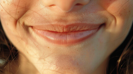 Fototapeta premium A close-up of someoneÃ¢ÂÂs smile, gentle and warm, expressing quiet confidence and happiness.