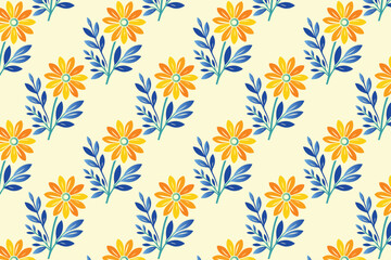Fototapeta premium vibrant seamless floral pattern showcasing a variety of abstract botanical flowers in rich colors with lush green leaves, perfect for fashion textiles, digital printing, and contemporary design applic