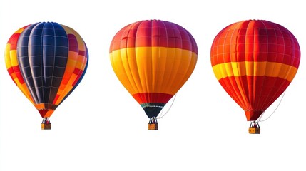 Obraz premium Three Colorful Hot Air Balloons with Baskets on White Background