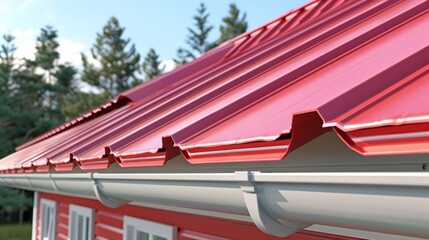 Red Metal Roof with White Gutters - Home Improvement