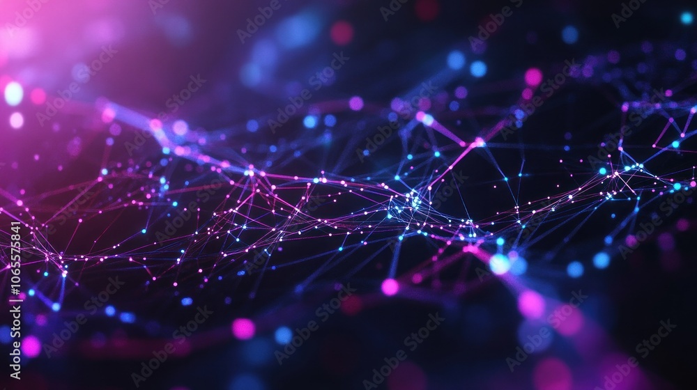 Poster abstract digital network illustration with vibrant colors representing connectivity and data flow.