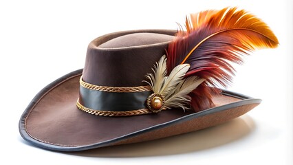 A stylish hat with a feather in musketeer style.