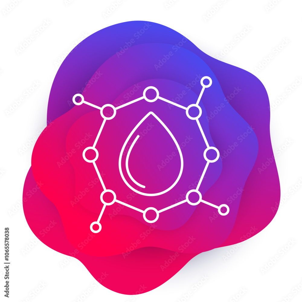 Poster nano particles line icon with a drop, vector