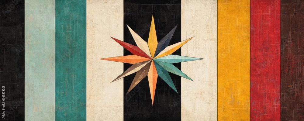 Poster explore the vibrant design of a geometric star symbolizing unity in colors and shapes