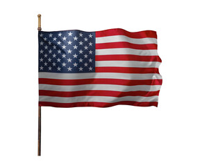 Flag of the United States of America. The US flag flutters in the wind. Isolated on a white background.