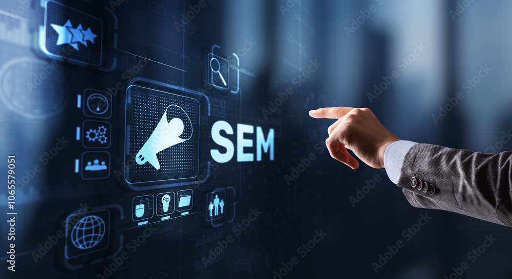 Poster sem search engine optimization marketing ranking traffic website technology communication concept