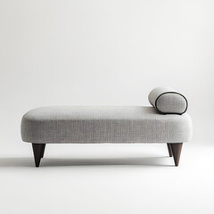 Modern Upholstered Bench with Light Gray Fabric and Bolster Pillow