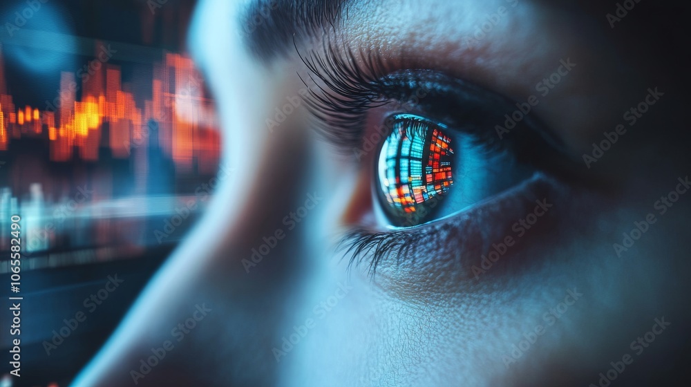 Poster close-up of an eye reflecting a digital display of data