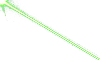 Green laser beam with sparkles isolate on transparent background, cutout, png
