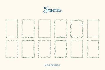 Minimalist hand drawn vector frames collection. Art for greeting cards, wedding invitations, poster design, postcards, branding, logo design, background. Matisse style doodles.