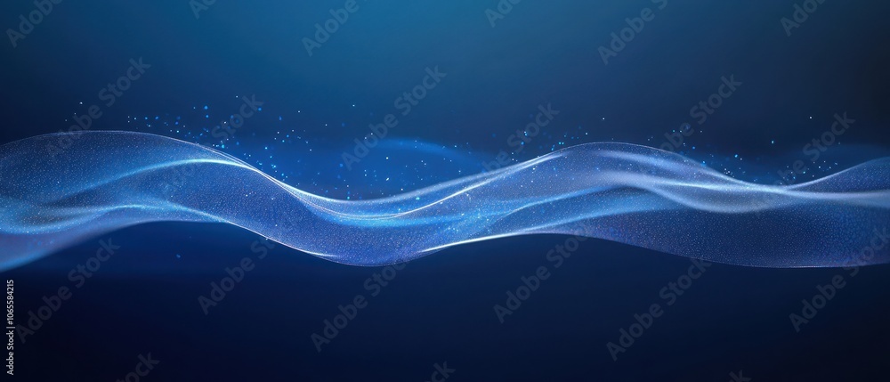 Poster abstract blue waves with light particles, creating a serene and modern digital background.