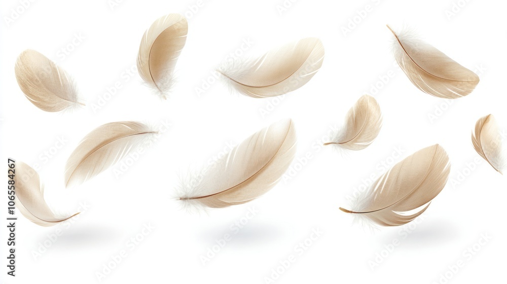 Poster a collection of light brown feathers floating in the air