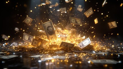 Anti corruption poster concept with chaotic display of money and sparkling effects