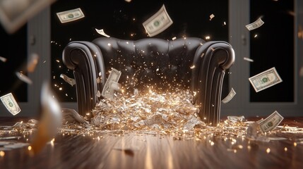 Anti-corruption message with money chaos and flying cash imagery for awareness campaign