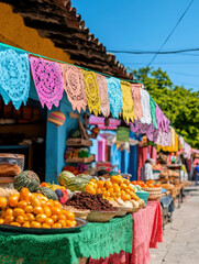 Fototapeta premium Vibrant Market Scene in Oaxacan Village, Mexico