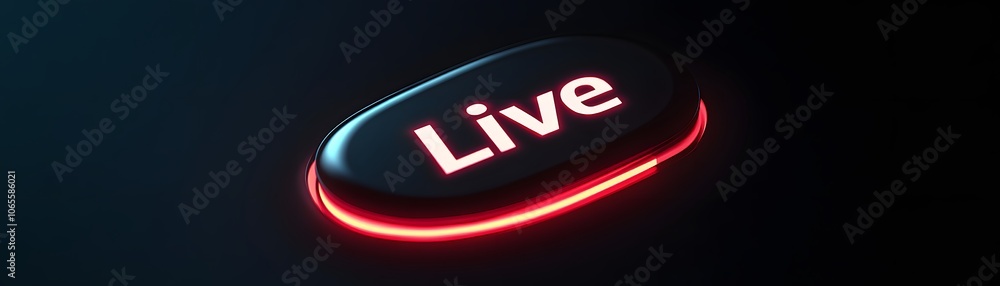 Poster 3d render of a black oval button with red neon 