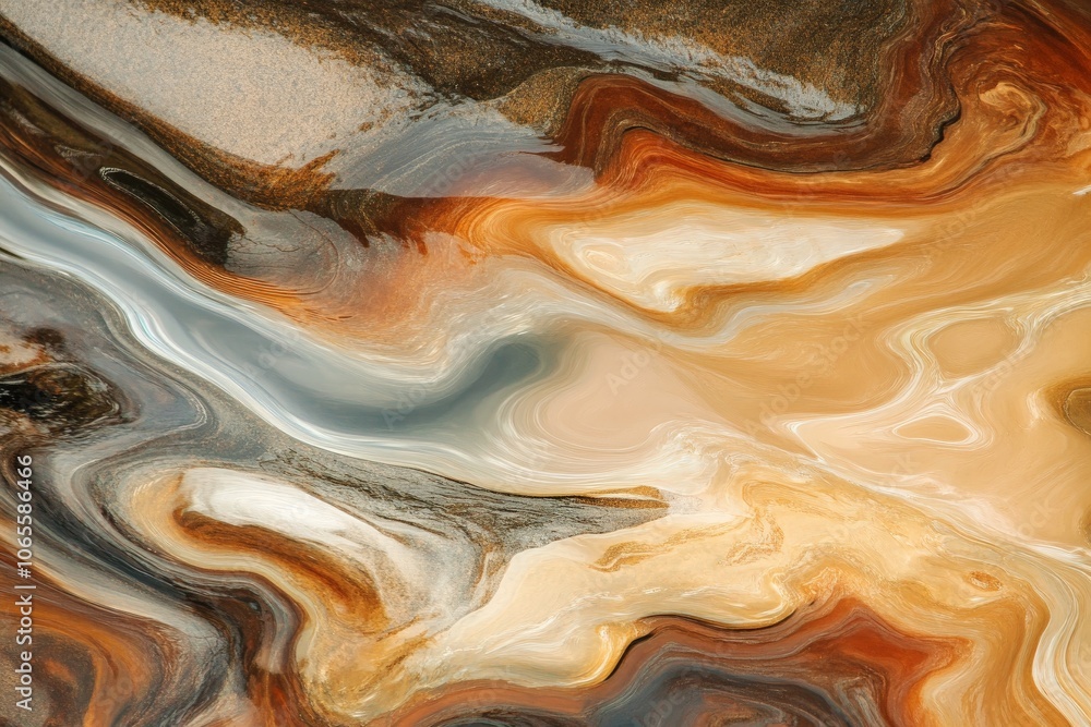 Poster A rich and flowing abstract artwork highlighting earthy tones of orange and brown, creating a swirling effect that is visually enchanting and intricate.