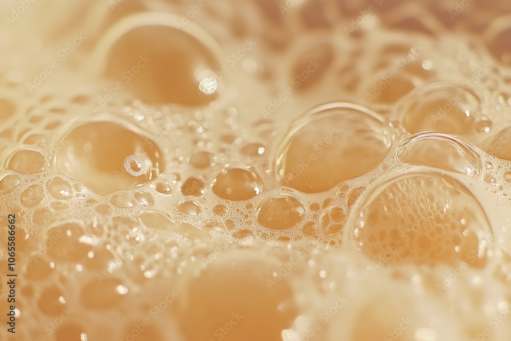 Poster This macro image captures the intricate surface of foamy bubbles in a vibrant orange liquid, highlighting the delicate interplay of light, texture, and color in detail.