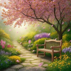 Fototapeta premium Tranquil Garden with Stone Pathway