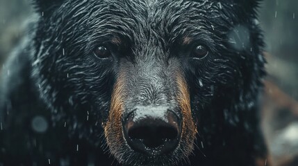 Close-up portrait of a wet black bear looking directly at the camera.
