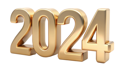 2024 New Year Golden 3D Text Isolated on Transparent Background for New Year Festive Celebrations