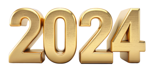 2024 New Year Golden 3D Text Isolated on Transparent Background for New Year Festive Celebrations