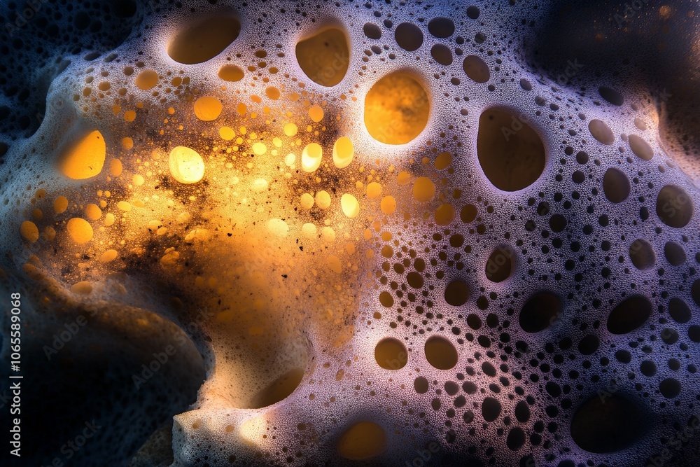 Aufkleber A surreal abstract rendering of foam lit by colorful light, creating an ethereal scene that evokes a dreamlike quality and hints at a mystical experience.