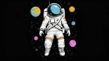 Astronaut in Space with Colorful Planets Design