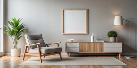Fototapeta premium Minimalist Living Room with Wooden Accents and a Blank Canvas for Inspiration
