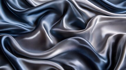 Fototapeta premium Abstract background with blue and silver waves of satin cloth. The texture is elegant, modern, and minimalist, perfect for design or presentation. 