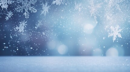 Sparkling White Snowflakes on Blue Background