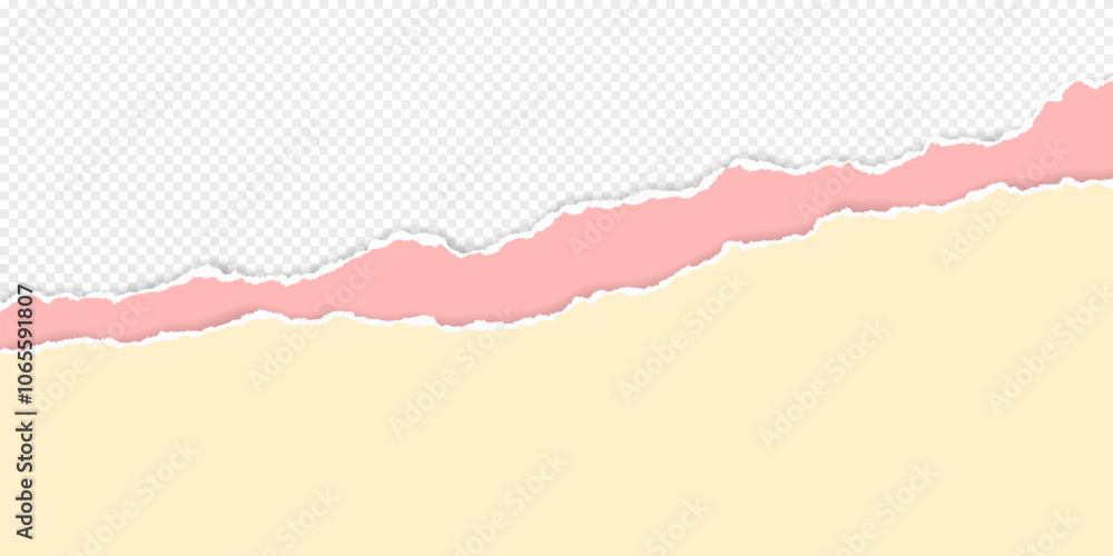 Poster pink and yellow pastel piece of paper with torn edges and soft shadow are on transparent background 