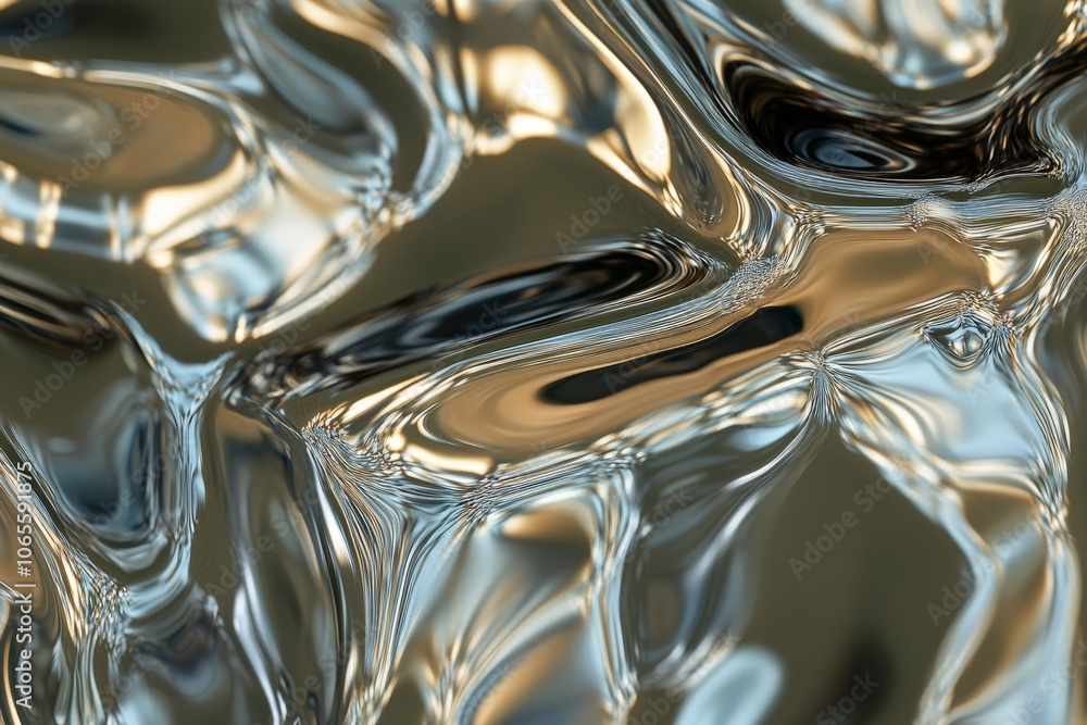 Aufkleber An abstract representation of flowing liquid metal, with smooth and reflective surfaces that create waves and patterns, exuding a futuristic and creative design.