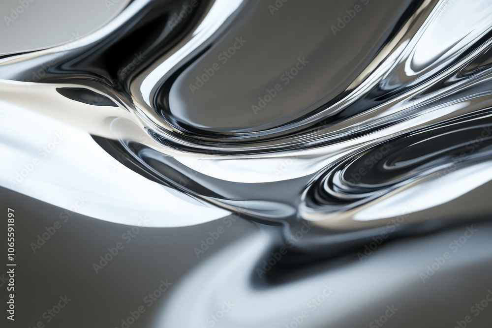 Aufkleber A visually captivating abstract of smooth reflective surfaces and fluid silver lines, creating a harmonious blend of elegance and modern artistic expression.